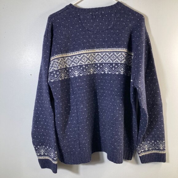Mens Izod Jeans Fair Isle Lambswool Sweater Blue White XL Washable Lambswool - Picture 2 of 7